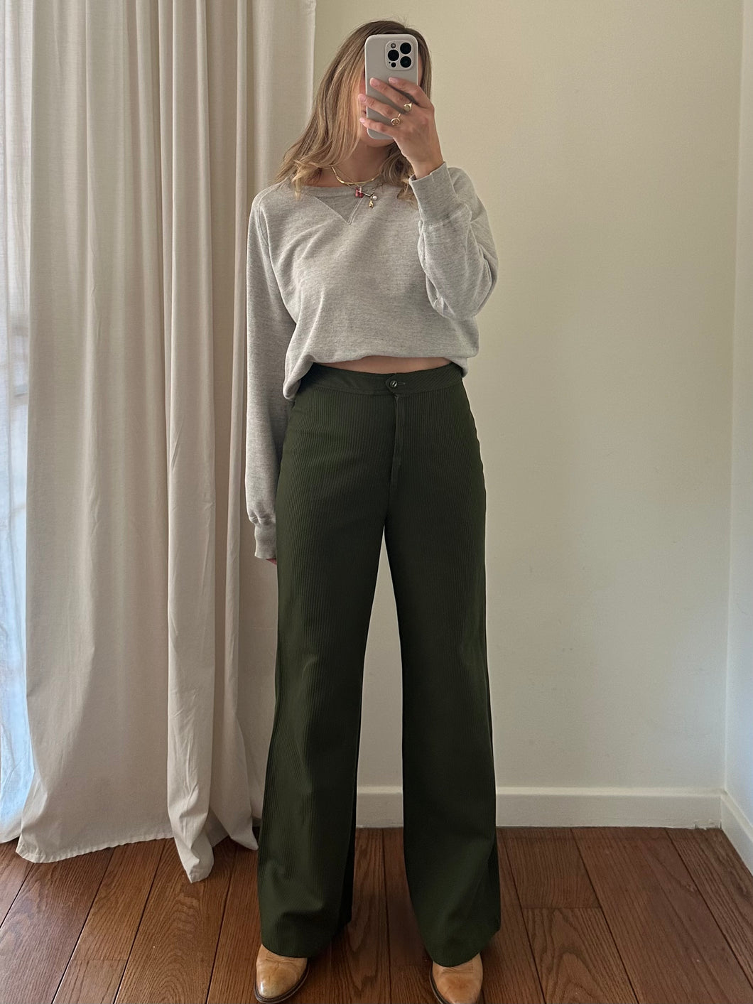 Vintage Ribbed Olive Green Pants